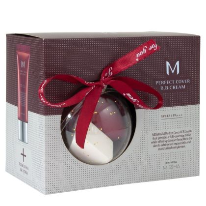 Подаръчен комплект Missha Perfect Cover BB Cream 20ml N21 + тампон за грим