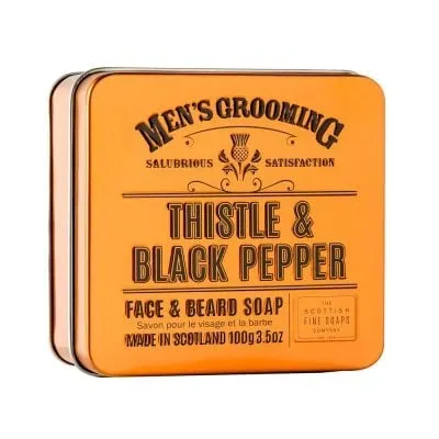 Scottish Fine Soaps Men's Grooming Thistle & Black Pepper Face & Beard Soap 100g