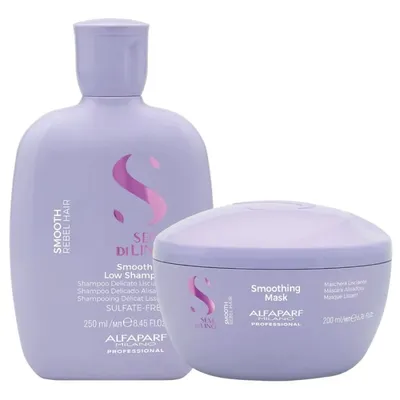 Заглаждащ сет за цъфтяща и непокорна коса Alfaparf Semi di Lino Smooth Rebel Hair Shampoo + Mask
