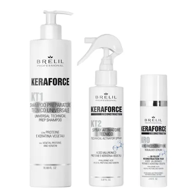 Реконструираща терапия за увредена коса Brelil Keraforce 3D Filler Reconstruction – 3 стъпки