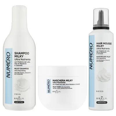 Numero Milky Hydration and Shine Set – Shampoo 800ml + Mask 400ml + Mousse 250ml
