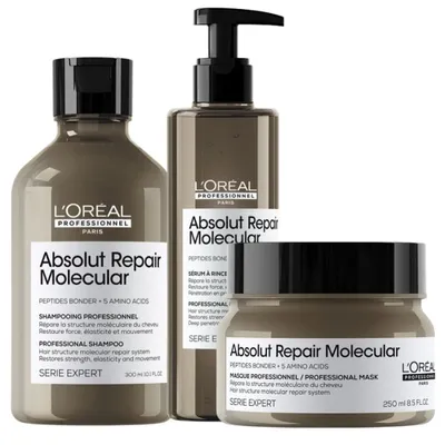 Loreal Professionnel Absolut Repair Molecular Shampoo + Rinse Off Serum + Mask