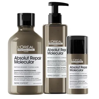 Loreal Professionnel Absolut Repair Molecular Shampoo + Rinse Off Serum + Leave-in Mask
