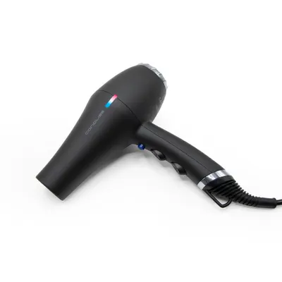 Професионален сешоар за коса с 2200W AC Turbo мотор, йонен генератор и LED индикатор Corioliss Flow Power Black Chrome