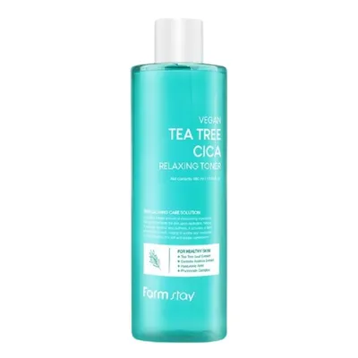 Тонер за пъпки, зачервяване и мазна кожа с чаено дърво и ниацинамид Farmstay Vegan Tea Tree Cica Relaxing Toner 400 ml