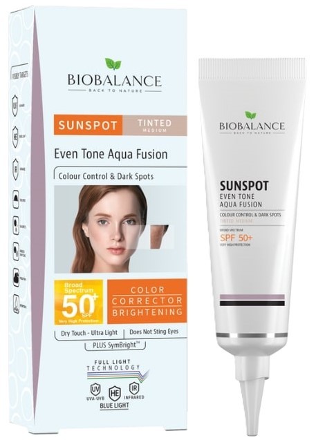 Тониращ и матиращ слънцезащитен крем за кожа с пигментни петна Biobalance Aqua Fusion SPF 50 40 мл