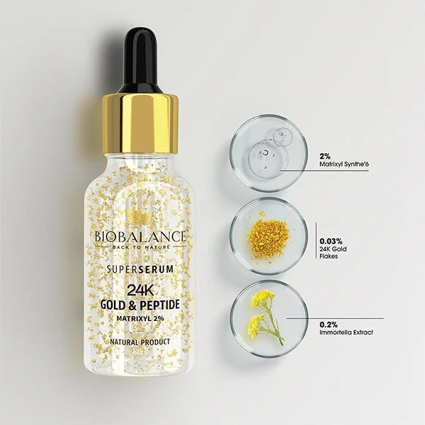 Серум за лице с 24K злато и пептиди Biobalance Super Serum 30 мл — снимка 2