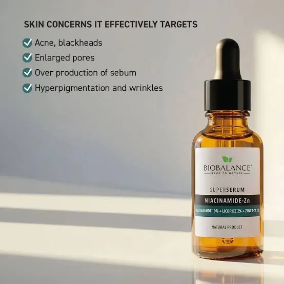 Серум за лице с ниацинамид 10%, сладник и цинк Biobalance Super Serum Niacinamide-Zn 30 мл — снимка 2