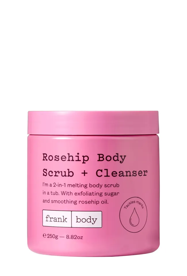 Скраб и почистващ продукт за тяло с шипка Frank Body Rosehip Scrub & Cleanser 250 г