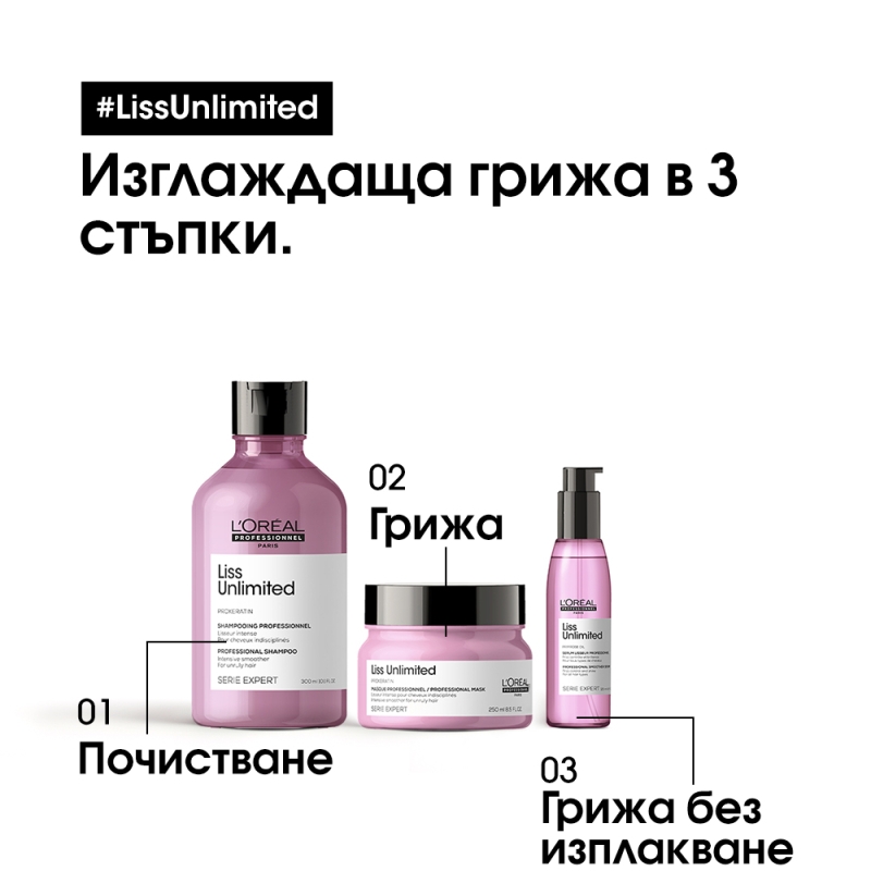 Маска за интензивно изглаждане на непокорна коса Loreal Professionnel Serie Expert Liss Unlimited Mask 250ml — снимка 4