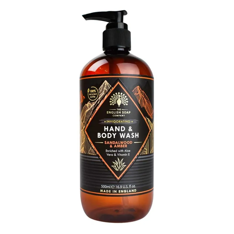 Душ гел 2в1 за ръце и тяло със Сандалово дърво и Кехлибар The English Soap Company Invigorating Sandalwood & Amber Hand & Body Wash 500ml