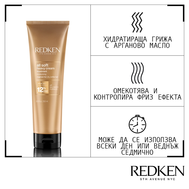 Омекотяващa маска за суха коса Redken All Soft Heavy Cream 250ml — 4