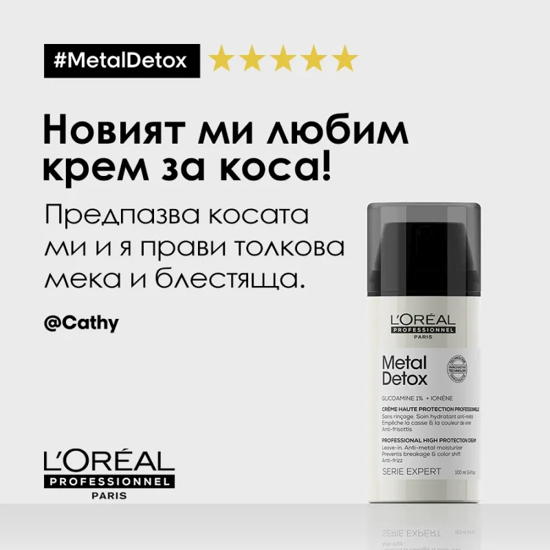 Концентриран крем за коса с топлинна и UV защита Loreal Professionnel Serie Expert Metal Detox Professional High Protective C