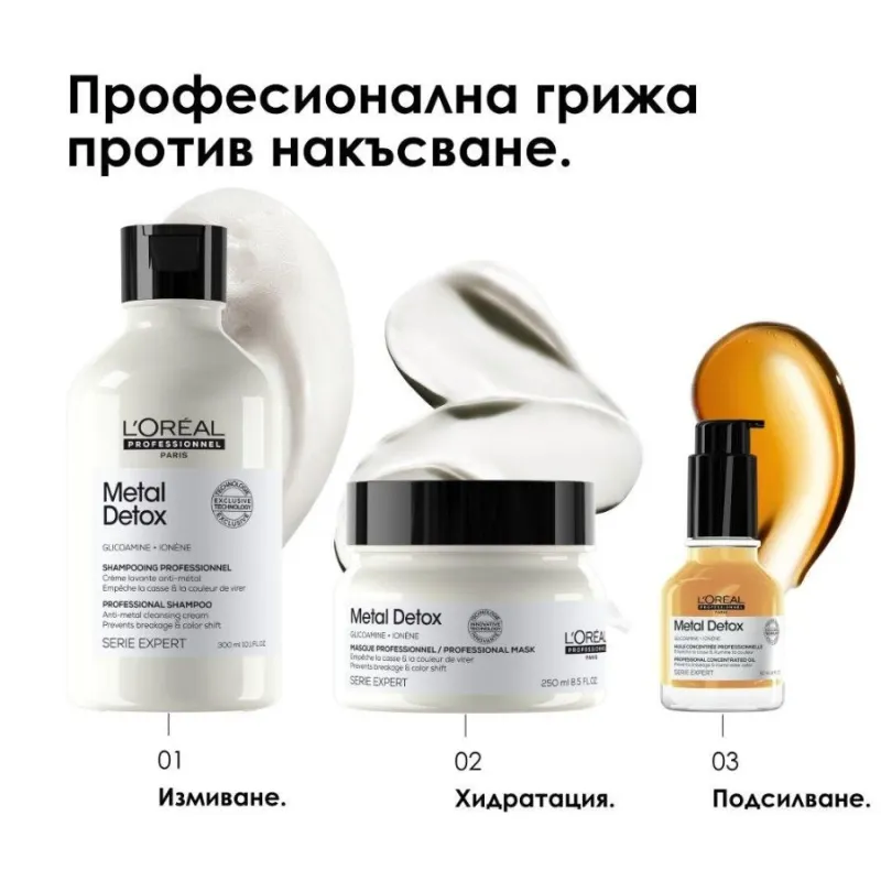 Лимитиран комплект за детокс и против накъсване на косата Loreal Professionnel Metal Detox Trio — снимка 2