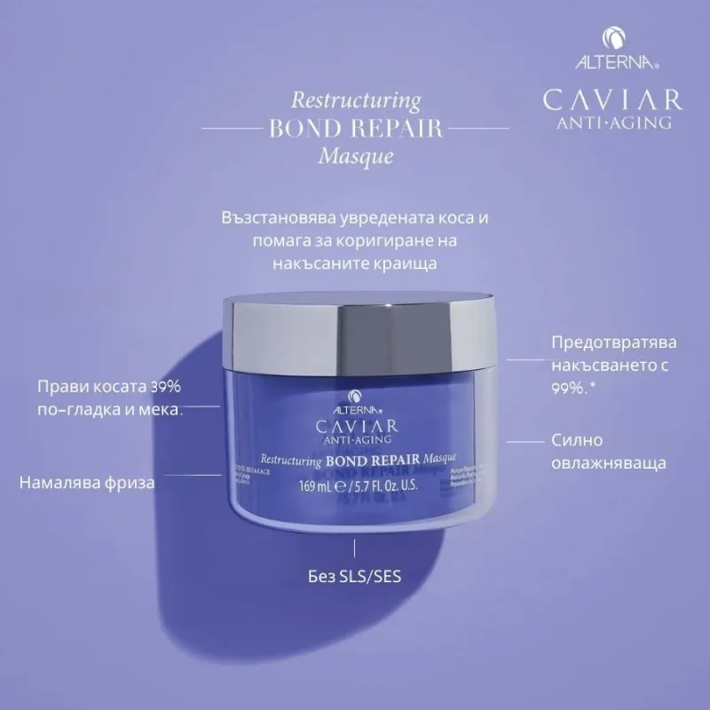 Премиум възстановяваща маска за коса Alterna Caviar Restructuring Bond Repair Masque 169 ml — снимка 4