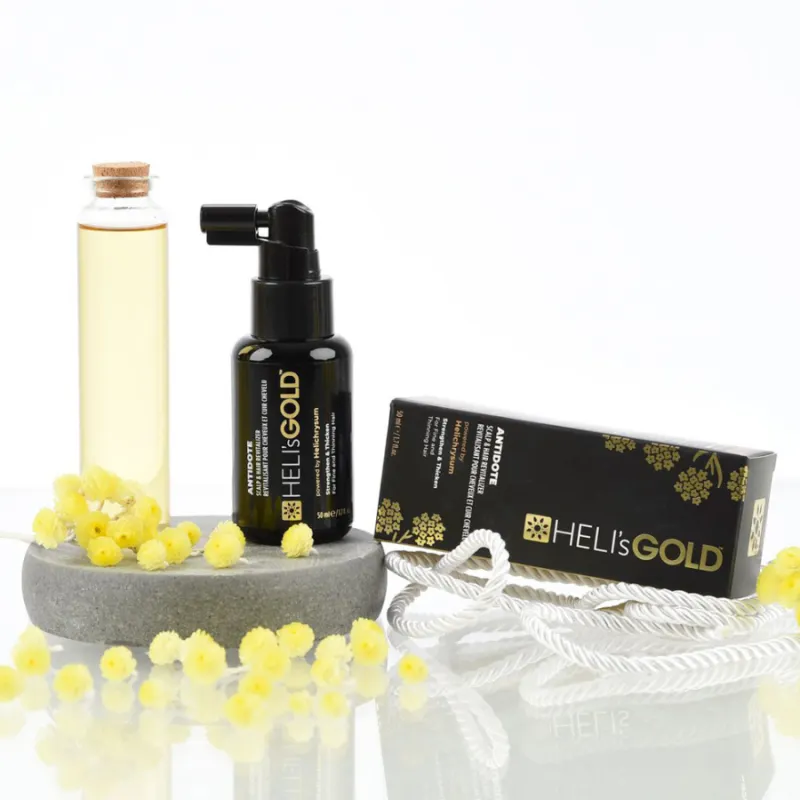 Спрей за стимулиране на растежа при фина и рядка коса с Heli's Gold Antidote Scalp & Hair Revitalizer 50ml — 5
