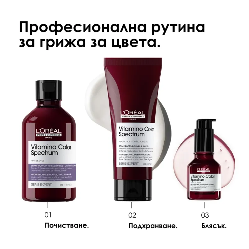 Неутрализиращ шампоан за боядисана коса L'Oréal Professionnel Vitamino Color Spectrum Purple Shampoo 300 ml — снимка 3