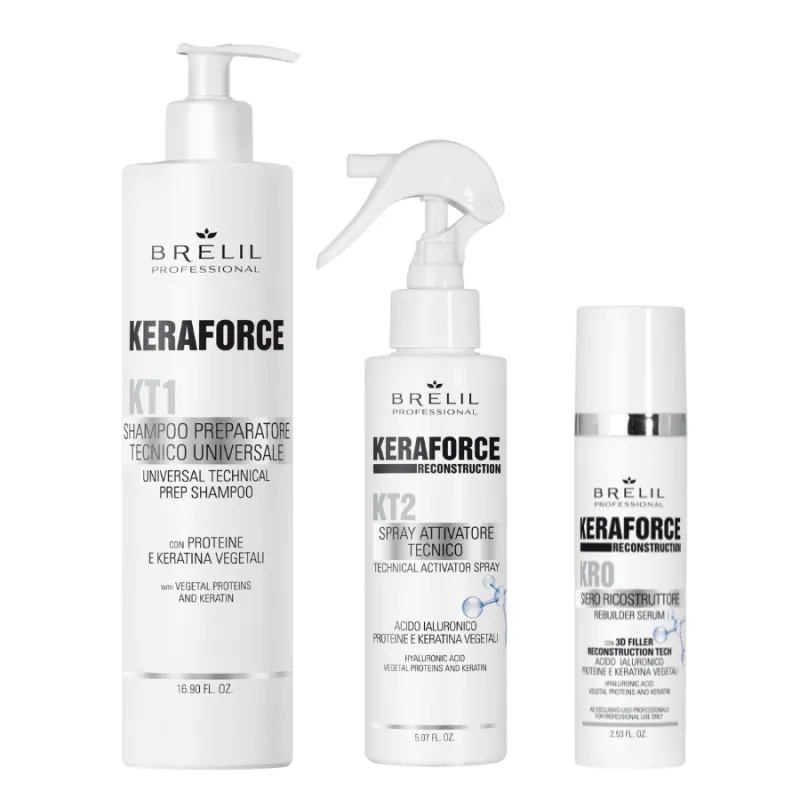 Реконструираща терапия за увредена коса Brelil Keraforce 3D Filler Reconstruction – 3 стъпки