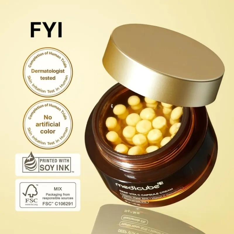 Капсулен крем с витамин C и ниацинамид за изсветляване и блясък – Medicube Deep Vita C Capsule Cream 55 g — снимка 4