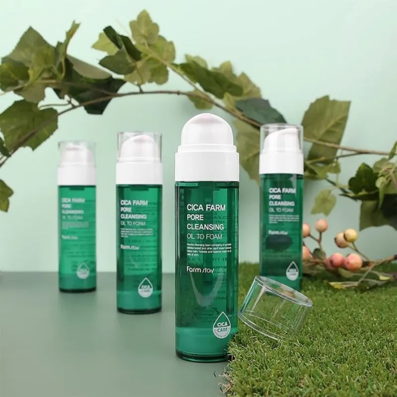 Почистващо олио-пяна с центела за дълбоко почистване на порите – FarmStay Cica Farm Pore Cleansing Oil to Foam 115 ml — снимк