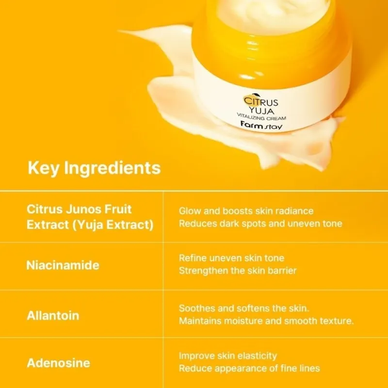 Ревитализиращ крем за лице с юзу и колаген – FarmStay Citrus Yuja Vitalizing Cream 100 g — снимка 2