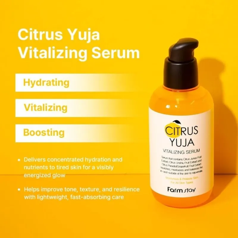 Серум за лице с витамин C и юдзу за блясък и изравнен тен – FarmStay Citrus Yuja Vitalizing Serum 100 ml — снимка 3