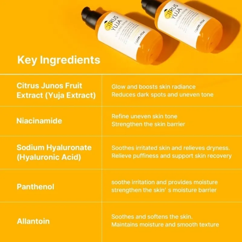 Серум за лице с витамин C и юдзу за блясък и изравнен тен – FarmStay Citrus Yuja Vitalizing Serum 100 ml — снимка 5