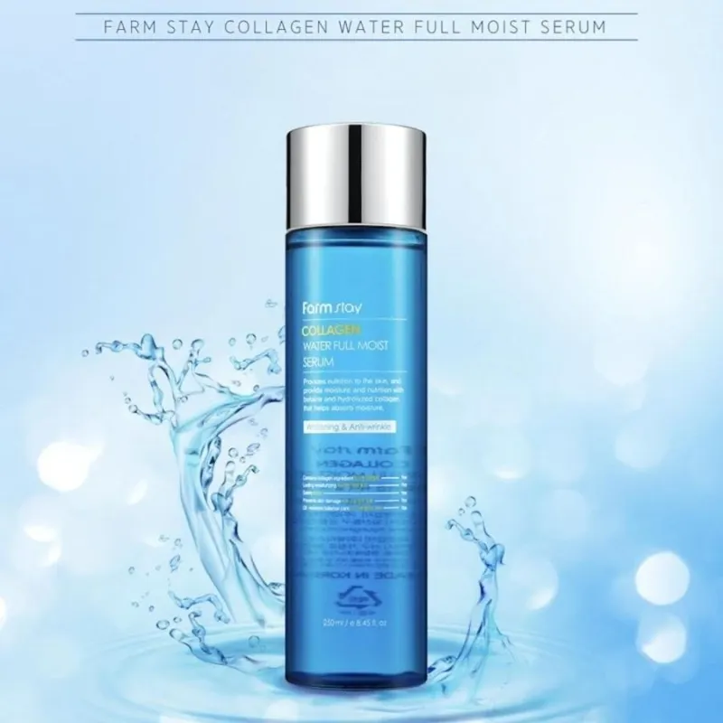 Хидратиращ серум с колаген за гладка и стегната кожа – FarmStay Collagen Water Full Moist Serum 250 ml — снимка 2