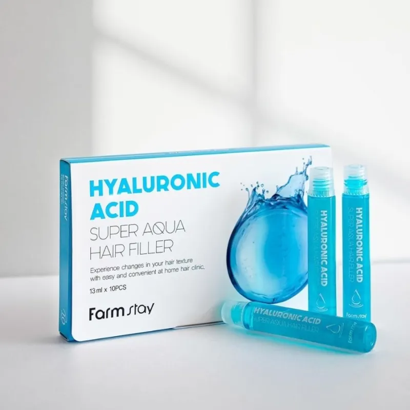 Хидратиращ филър за коса с хиалуронова киселина – FarmStay Hyaluronic Acid Super Aqua Hair Filler 10x13ml — снимка 4
