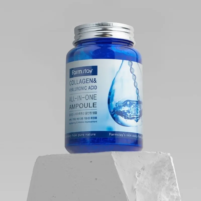 Ампулен серум с колаген и хиалуронова киселина FarmStay Collagen & Hyaluronic Acid All-in-One Ampoule 250 ml — снимка 3