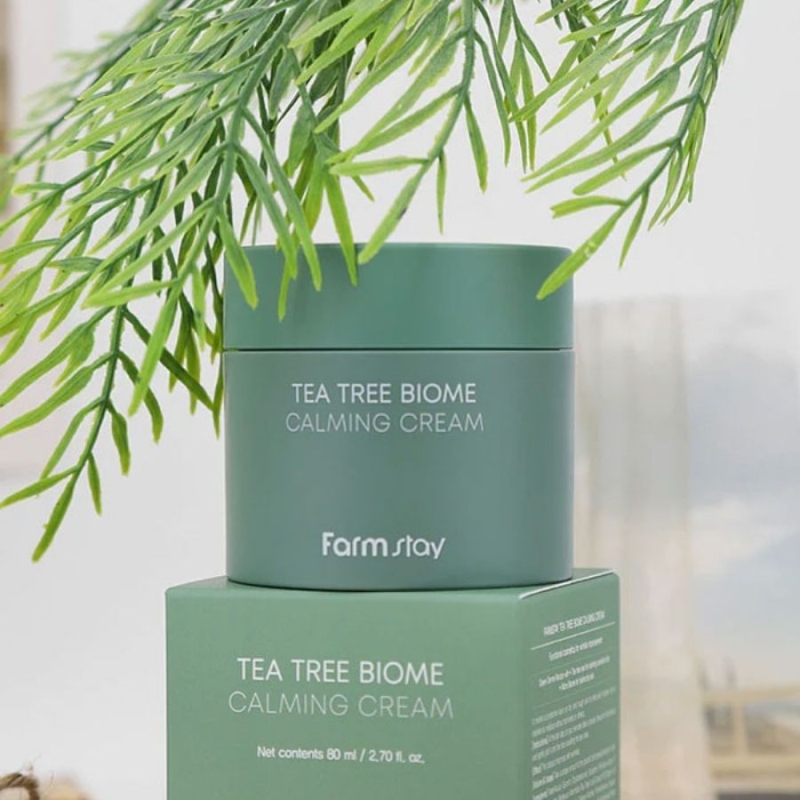 Успокояващ крем с чаено дърво за проблемна кожа – FarmStay Tea Tree Biome Calming Cream 80 ml — снимка 4