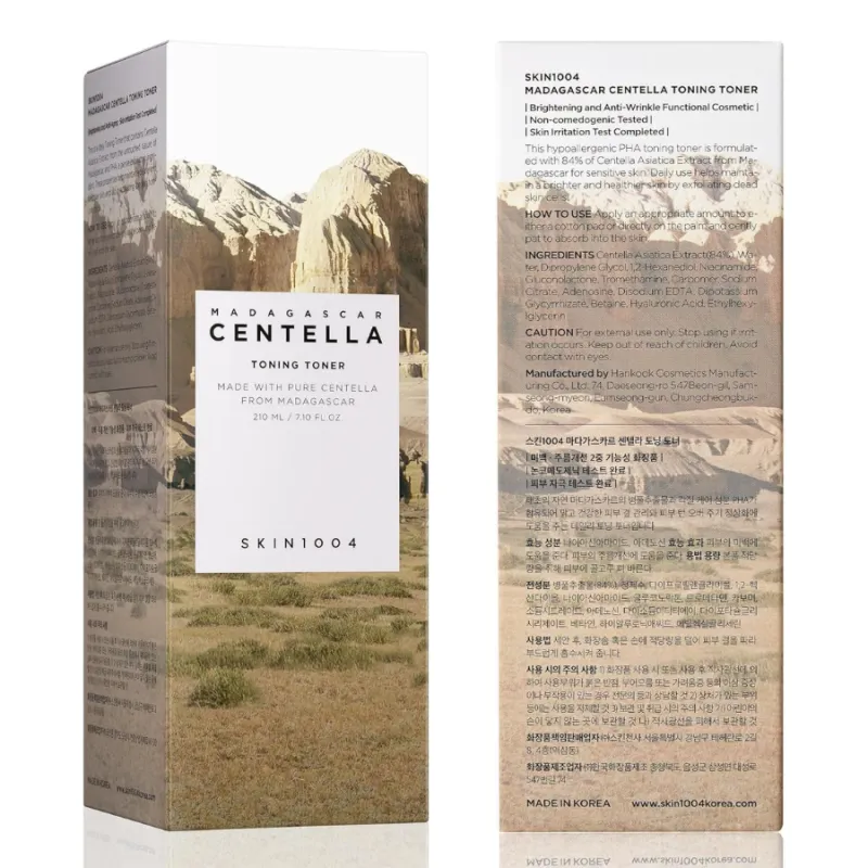 Нежен ексфолиращ тоник за лице с PHA, Centella Asiatica и ниацинамид SKIN1004 Madagascar Centella Toning Toner 210 ml — снимк