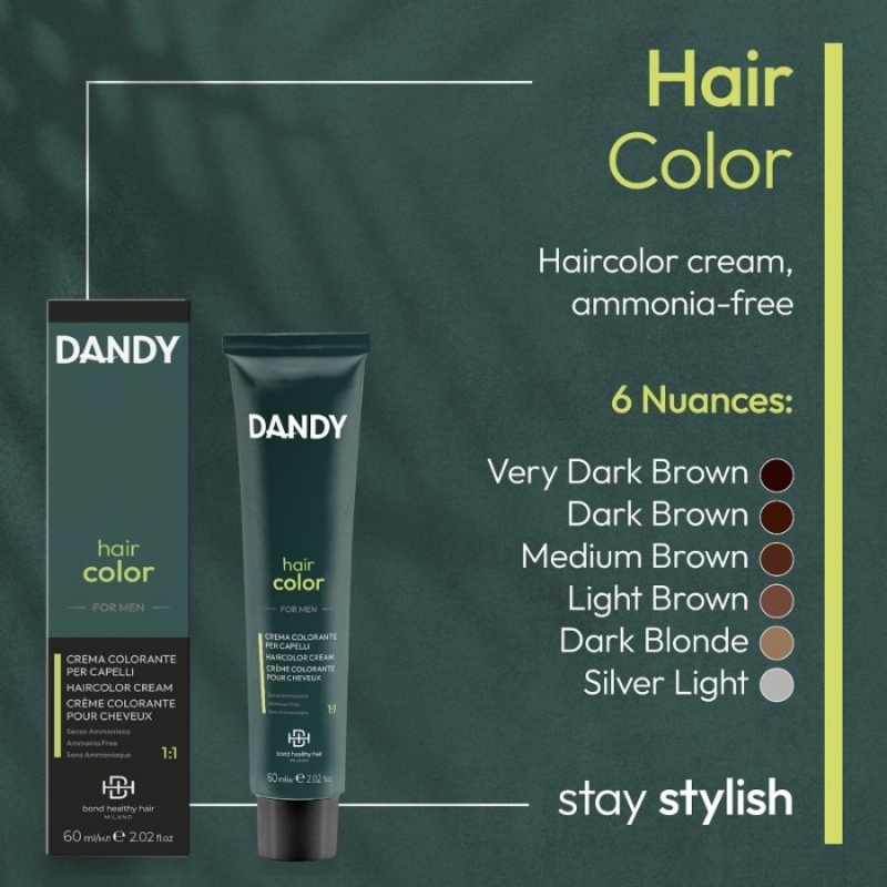 Мъжка боя за коса без амоняк с A2 керамиди и Phyto-Enhancer Lisap DANDY Hair Color Cream for Men 60 ml — снимка 3