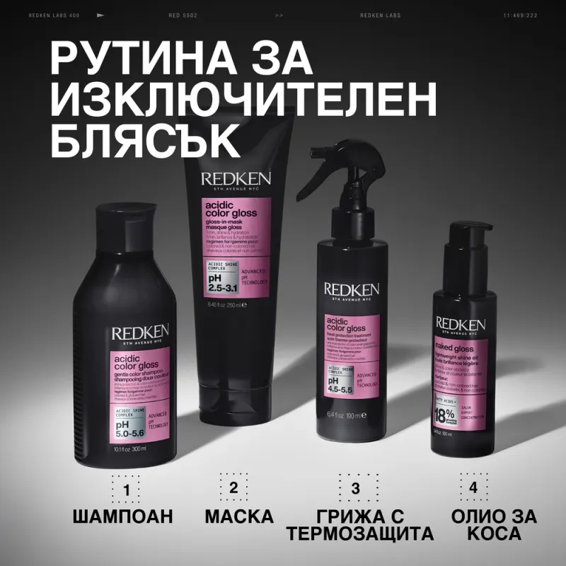 Интензивна гланц маска за коса с киселинно pH и глицерин за блясък и хидратация Redken Acidic Color Gloss Gloss-in-Mask 250 m