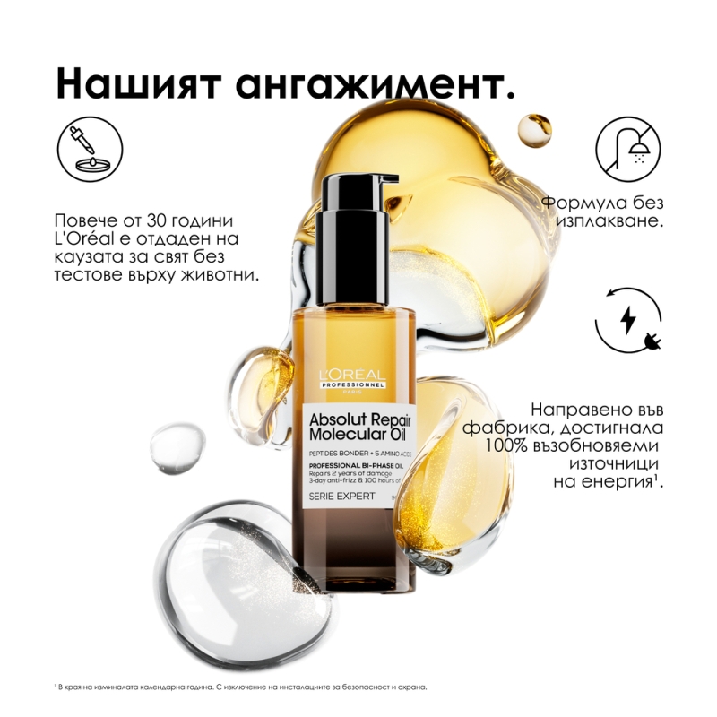 Двуфазно олио за блясък и възстановяване на косата на молекулярно ниво L’Oréal Professionnel Absolut Repair Molecular Bi-phas