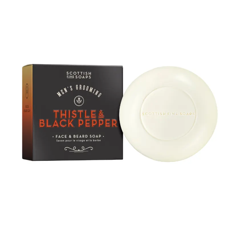 Почистващ сапун за лице и брада с магарешки бодил и жожоба Scottish Fine Soap Thistle & Black Pepper Face & Beard Soap 100 g