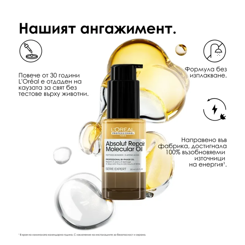 Двуфазно олио за блясък и възстановяване в размер за пътуване L’Oréal Professionnel Absolut Repair Molecular Bi-phase Oil 30
