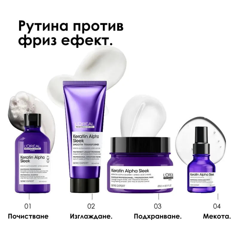 Изглаждащ серум за коса с огледален блясък L’Oréal Professionnel Keratin Alpha Mirror Sleek Serum 50 ml — снимка 2