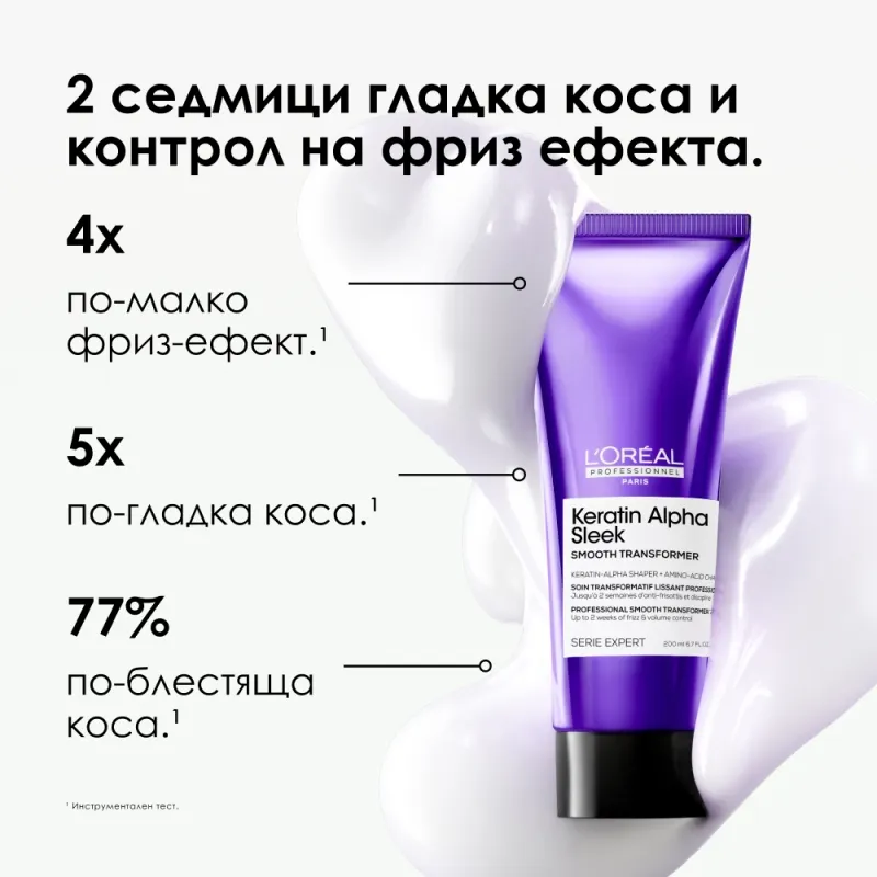 Изглаждаща грижа за коса L’Oréal Professionnel Keratin Alpha Sleek Smooth Transformer 200 ml — снимка 5