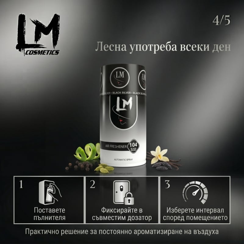 Освежител за въздух LM Black Silver 250ml 104 ( пълнител за електронен ароматизатор ) — снимка 5