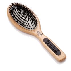 KENT Четка за коса, среден размер, гумена подложка, комб.от естествен косъм и синтетични игли, дървена 34895