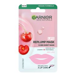 Уплътняваща хартиена маска за устни с екстракт от Череша Garnier Replump Cherry Sheet Lip Mask 