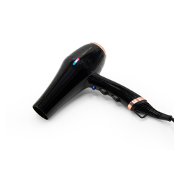 Професионален сешоар за коса с 2000W DC Turbo мотор, йонен генератор и LED индикатор Corioliss Flow + Black Copper