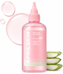 Тонер за чувствителна, проблемна и неравномерна кожа с Алое, 2% ниацинамид, витамин C, Cica и чаено дърво APRILSKIN Pink Aloe Vitamin C Brightening Toner 250 ml
