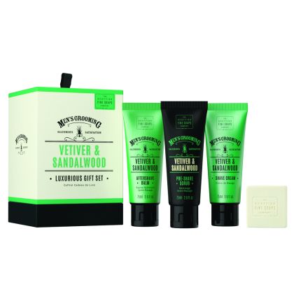 Подаръчен комплект с 4 продукта в луксозна опаковка Scottish Fine Soaps Men's Grooming Vetiver & Sandalwood Luxurious Gift Set  