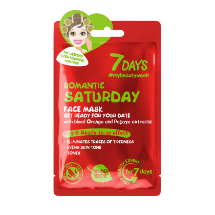 Маска за изравняване на тена и против умора на кожата с екстракти от Кървав Портокал и Папая - Събота 7 Days Romantic Saturday Face Mask 1pcs 