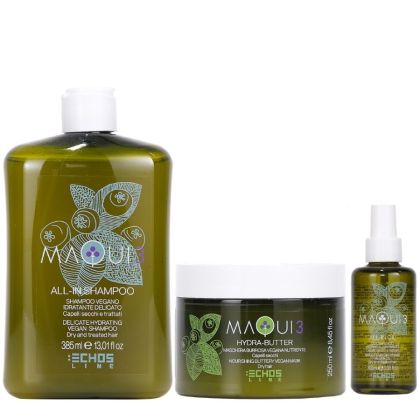 Хидратираща рутина за изтощена и третирана коса Echosline MAQUI3 Moisturizing Shampoo + Mask+Oil