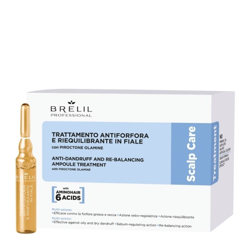 Ампули против пърхот и омазняване с пироктон оламин Brelil Scalp Care Anti Dandriff & Re-Balancing Ampoule Treatment 10x7ml