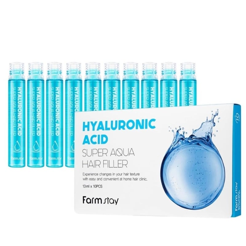 Хидратиращ филър за коса с хиалуронова киселина – FarmStay Hyaluronic Acid Super Aqua Hair Filler 10x13ml