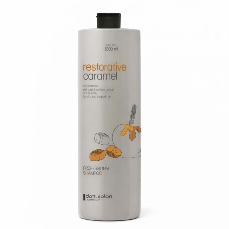 Възстановяващ шампоан с кератин и колаген за суха и третирана коса Dott Solari Professional Restorative Caramel Shampoo 1000 ml